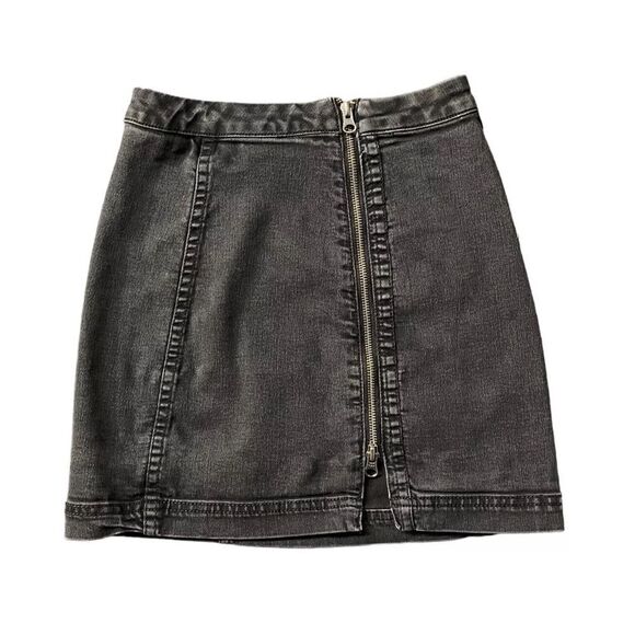 Free People Black Zip Up Denim Pencil  Mini Skirt - Picture 2 of 8